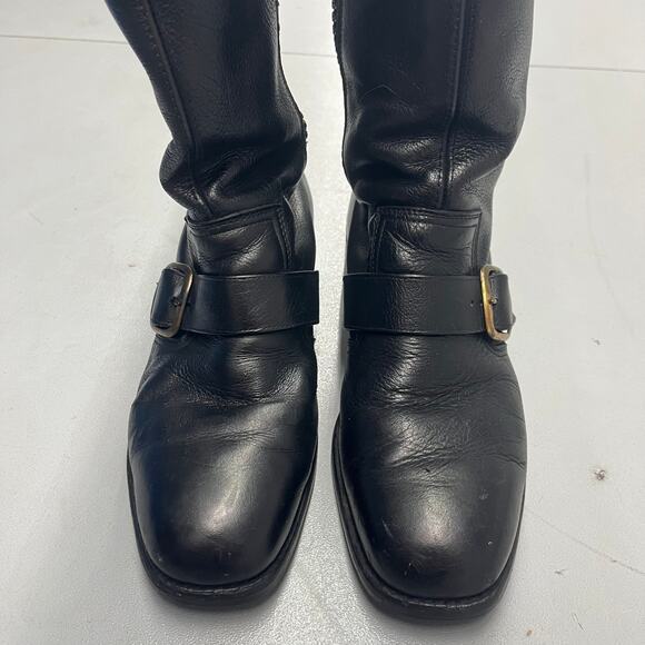 True Vintage 1960's 70's Black Engineer Buckle Boots Talon Zipper Mens SZ 9 1/2 - Picture 2 of 7